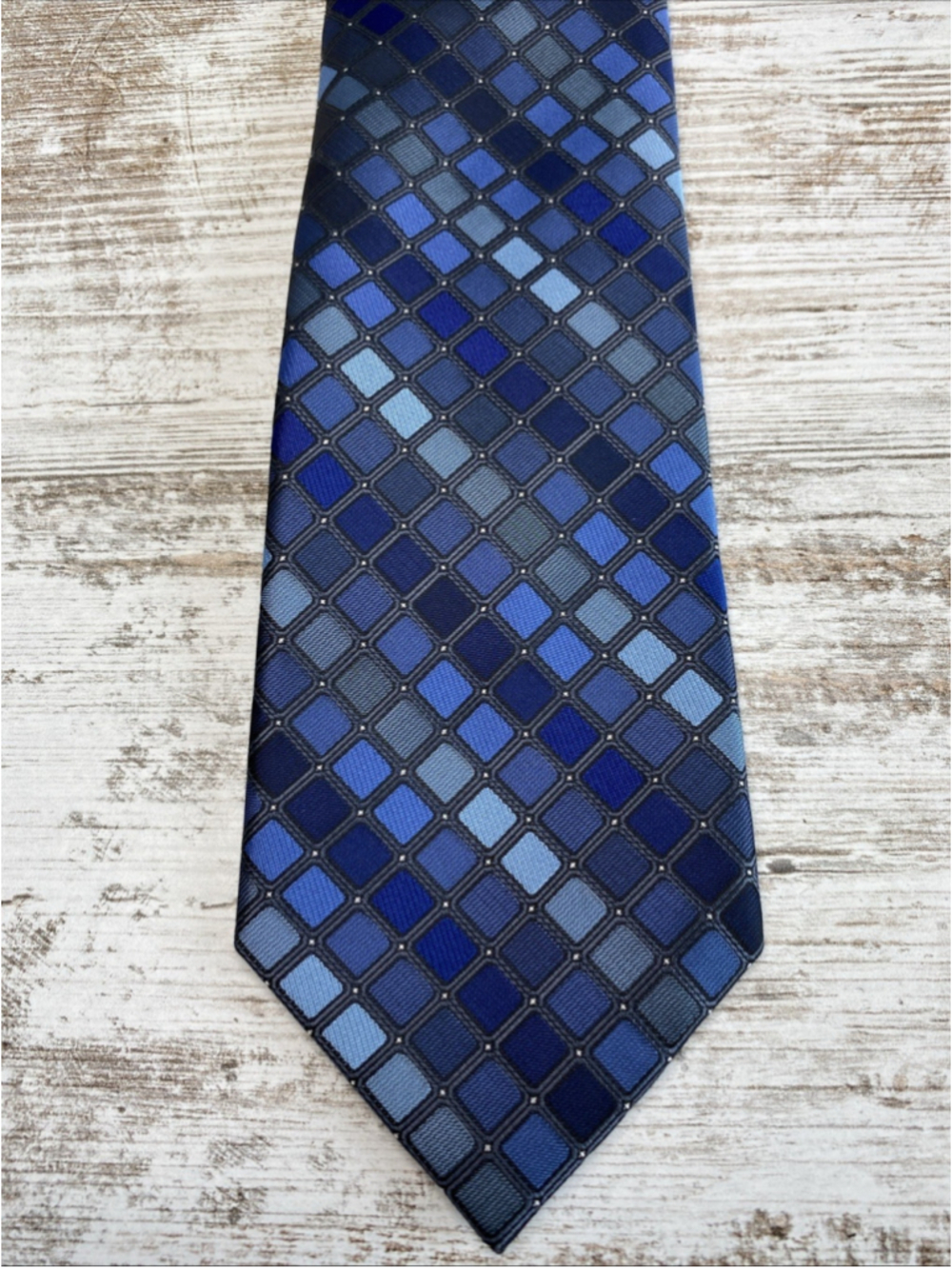 George Tie Blue Geometric Checkered Pattern Slim Mens Polyester